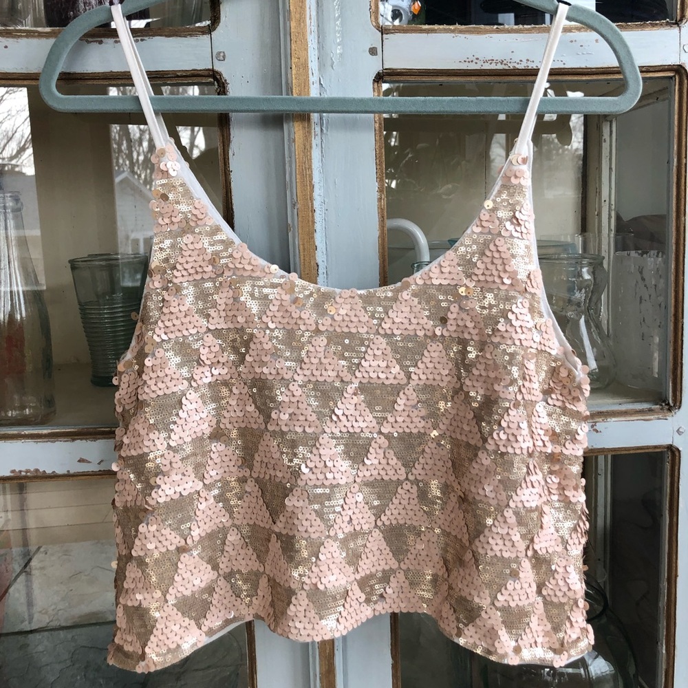 Francesca’s Cream and Gold Sequined Top